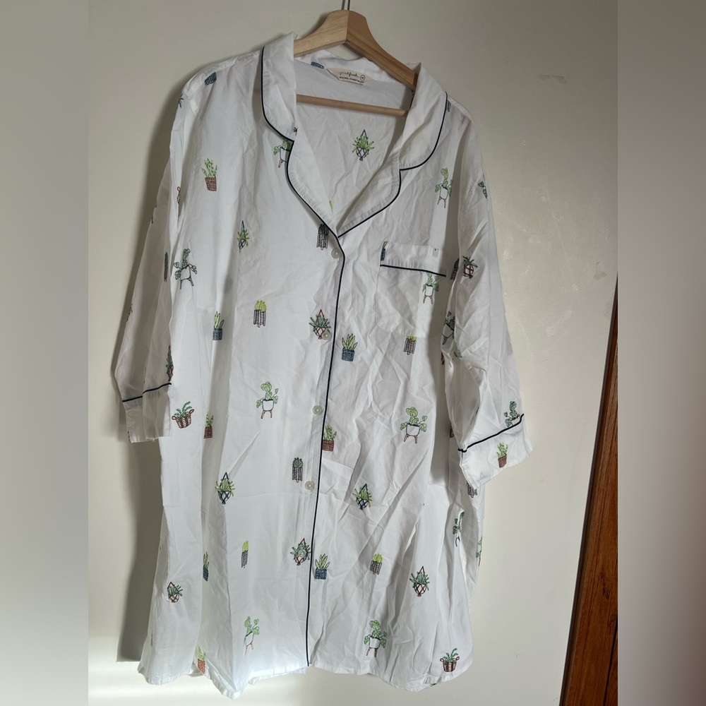 Printfresh Embroidered Sleep Shirt in Houseplants in a 5X